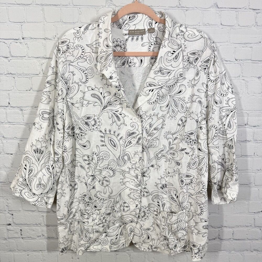 Cottage Blouse Women Plus 2X Floral Linen Vacation Resort Gauze Jacket Barn Top - Picture 1 of 6